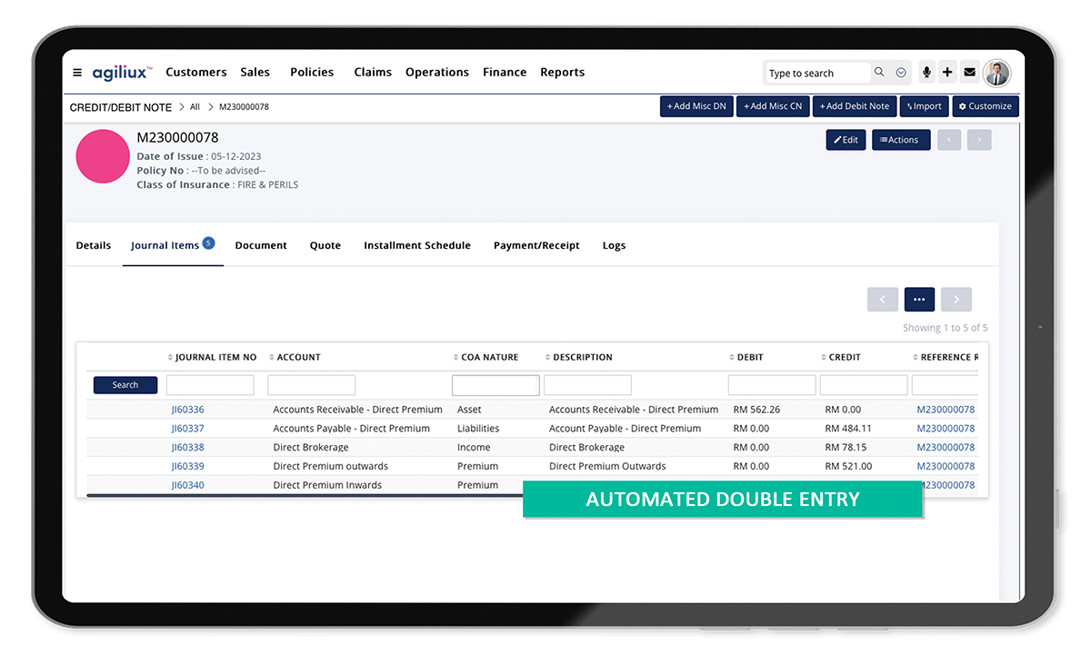 Accounting dashboard in Agiliux Commercial