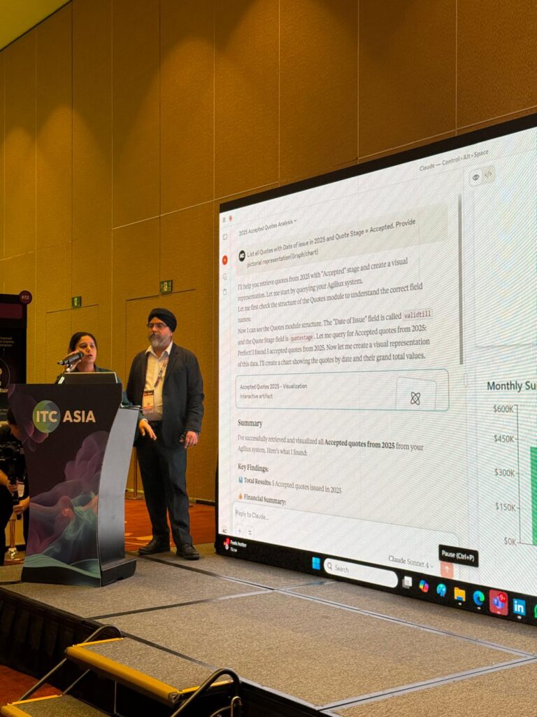 Agiliux showcasing Agiliux CLoud Insurance to the audience at ITC Asia 2025